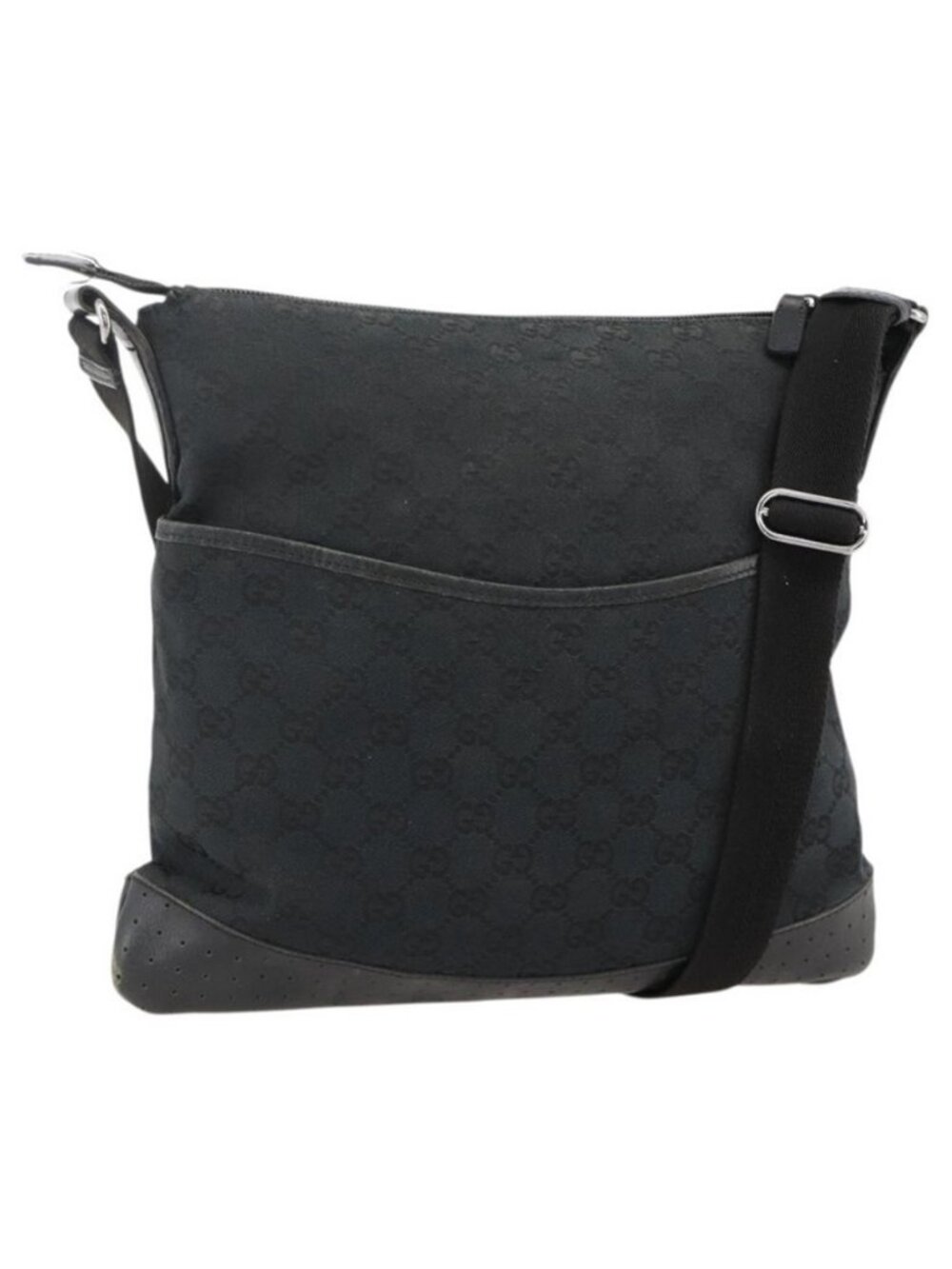 Authentic GUCCI GG Canvas Shoulder Bag Black Silver 145357